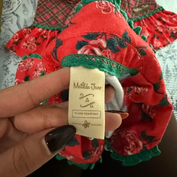 Matilda Jane Long Winter's Nap girls' red plaid ruffle pajama set, size 4t - Picture 6 of 6